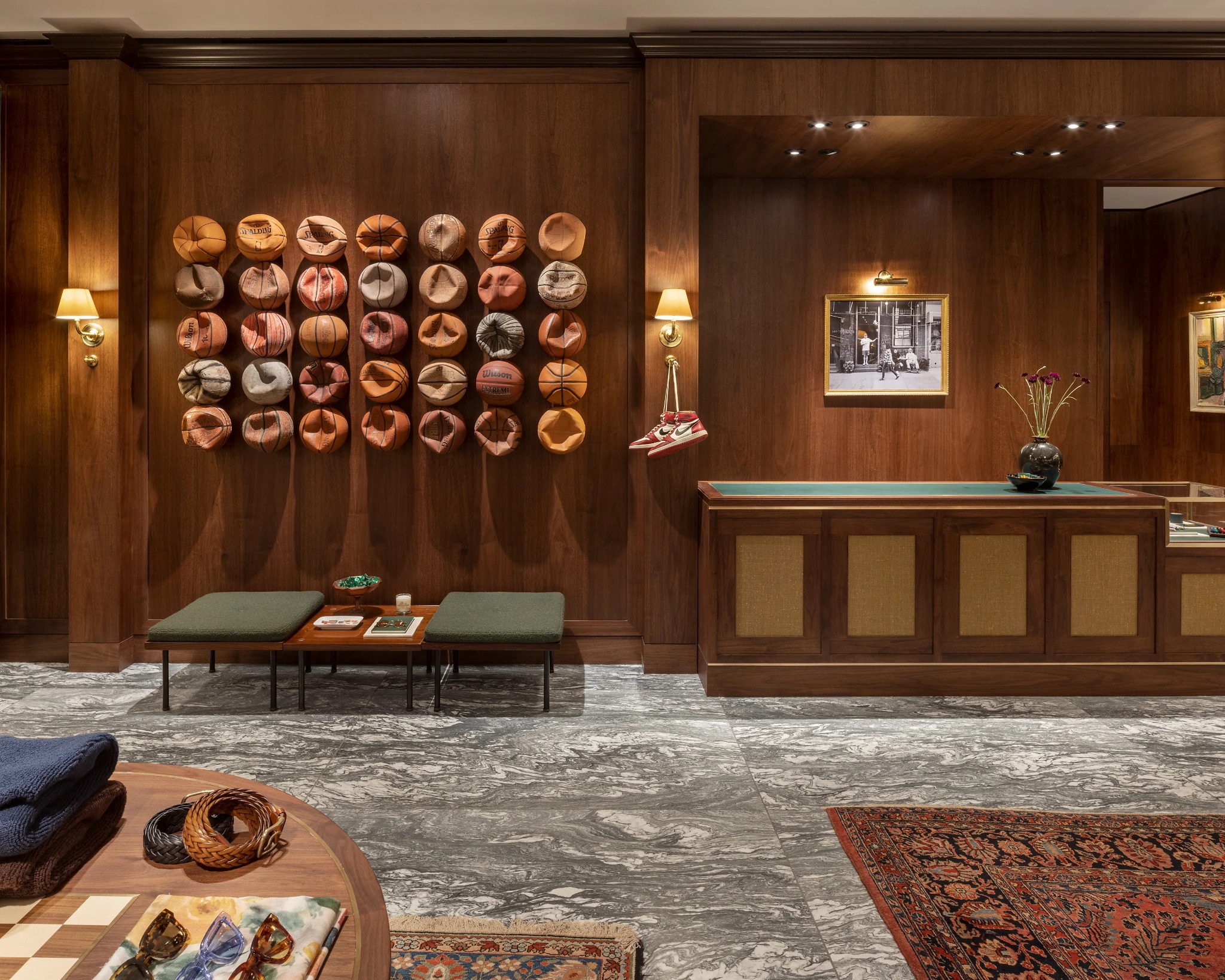 Archive basketball installation beside the London flagship service counter
